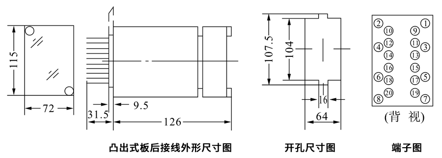 DZJ-221X凸出式板后接線安裝尺寸圖